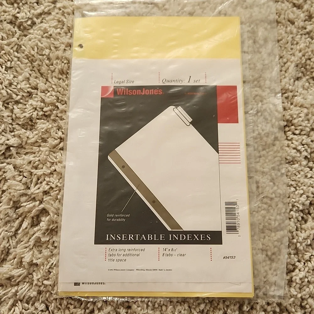 Wilson Jones Legal Size Insertable Indexes 1 set 8 tabs